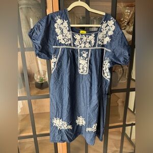 Roberta Roller Rabbit Blue Dress with White Embroidery